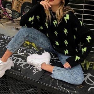NWOT Adika Black Lightening Bolt Sweater